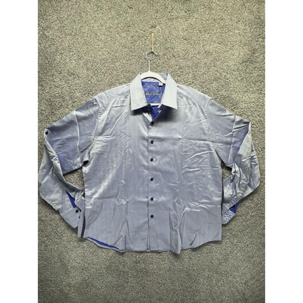 Robert Graham Shirt 2XL‎ Blue Stripe Men's Herringbone Button Up Long Sleeve EUC